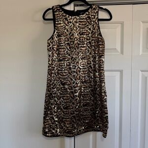 SCOOP Animal Print Leopard Sequin Tank Black Gold Dress Size Small